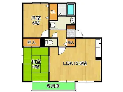 ロイヤルガーデン芳賀C棟(2LDK/1階)の間取り写真