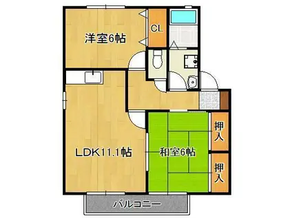 ロイヤルガーデン芳賀C棟(2LDK/2階)の間取り写真