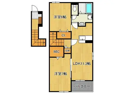 リヴェールコートⅠ(2LDK/2階)の間取り写真