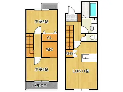 グランスタ馬場山Dコート(2LDK/1階)の間取り写真