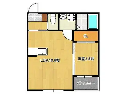 BRAVE BASE 八幡西(1LDK/2階)の間取り写真
