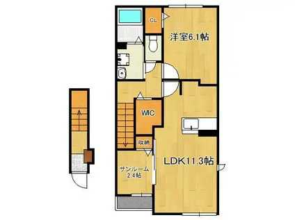 アライブ馬場山緑 Ⅱ(1LDK/2階)の間取り写真