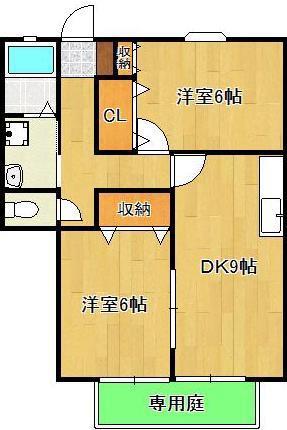 サンビレッジ星ヶ丘B棟(2LDK/2階)の間取り写真