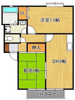 サンビレッジ星ヶ丘B棟(2DK/2階)の間取り写真