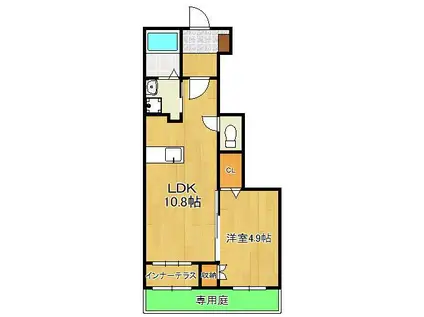 ルミナーレ上上津役(1LDK/1階)の間取り写真