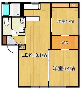 アルカディア  A棟(2LDK/1階)の間取り写真