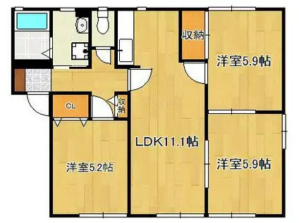 サンハイツ永犬丸  A棟(3LDK/1階)の間取り写真