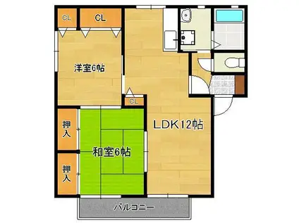 サンハイツ永犬丸  B棟(2LDK/2階)の間取り写真