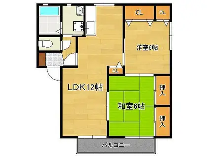 サンハイツ永犬丸  B棟(2LDK/2階)の間取り写真