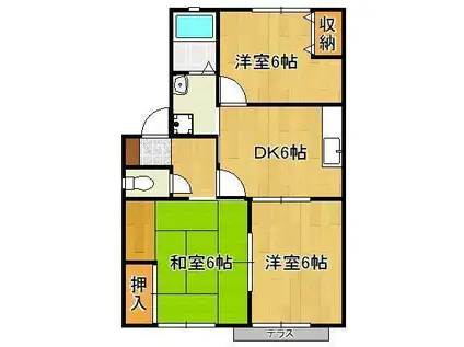 ソレアード星ヶ丘Ⅱ(3DK/2階)の間取り写真