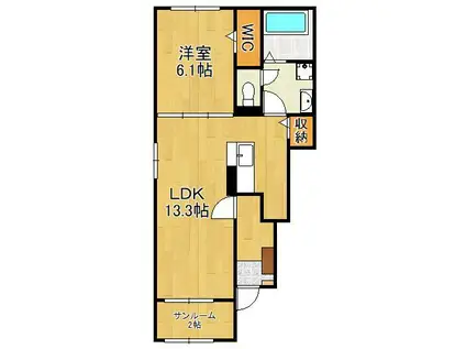 バランタインⅡ(1LDK/1階)の間取り写真