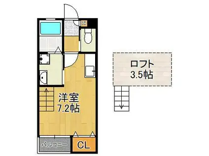 INVEST町上津役(ワンルーム/2階)の間取り写真