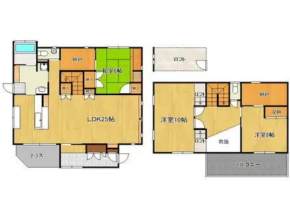 鹿児島本線 黒崎駅 バス乗車時間：35分 星ヶ丘1丁目バス停で下車 徒歩6分 2階建 築20年(3SLDK)の間取り写真