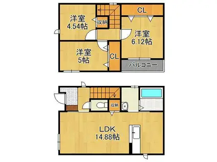 筑豊電気鉄道 西山駅(福岡) 徒歩15分 2階建 築1年(3LDK)の間取り写真