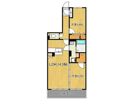 エルデ幸神(2LDK/1階)の間取り写真