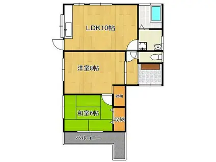 筑豊電気鉄道 筑豊香月駅 徒歩12分 1階建 築34年(2LDK)の間取り写真