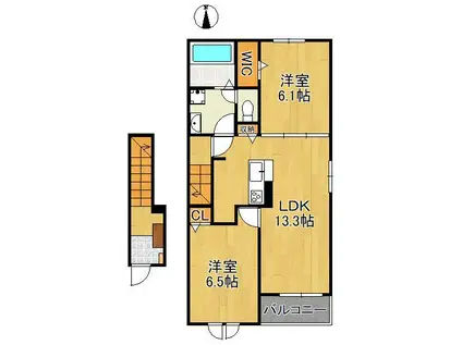 エスポワール馬場(2LDK/2階)の間取り写真