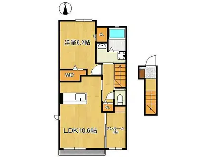 レディ・バグⅡ(1LDK/2階)の間取り写真