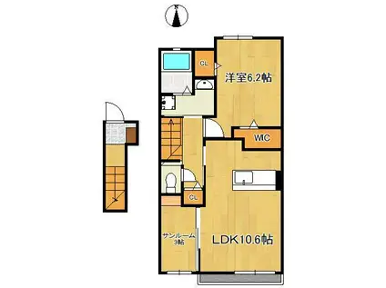 レディ・バグⅡ(1LDK/2階)の間取り写真