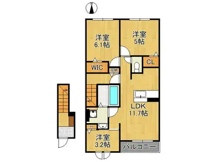 エレガンシア(3LDK/2階)の間取り写真