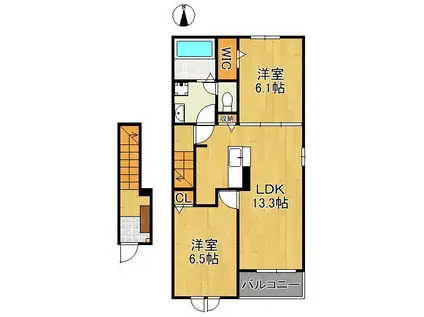 ジェイ・ヴィルタス6(2LDK/2階)の間取り写真