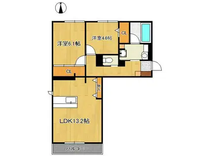 BELLE FLEURⅡ(2LDK/2階)の間取り写真