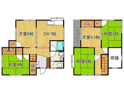 筑豊電気鉄道 遠賀野駅 徒歩3分 2階建 築37年(5DK)の間取り写真