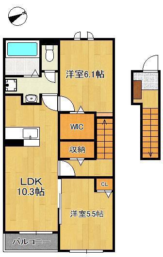 レザンヒル 上の原(2LDK/2階)の間取り写真