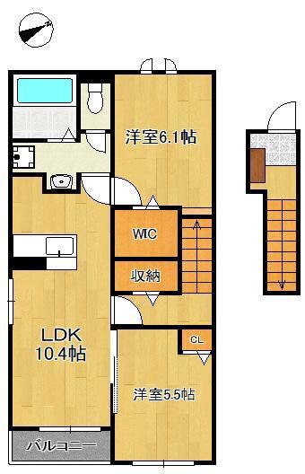レザンヒル 上の原(2LDK/2階)の間取り写真