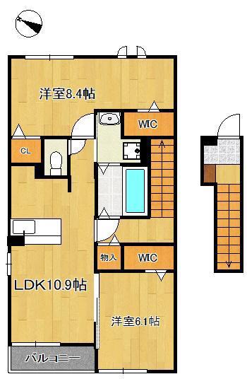 ソレイユ馬場山緑(2LDK/2階)の間取り写真