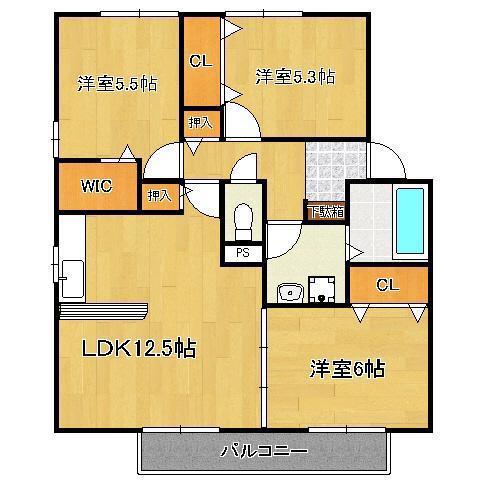 クローバー学研台A棟(3LDK/2階)の間取り写真