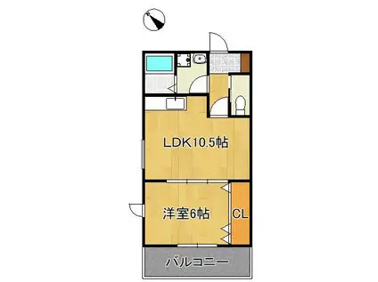 エルソル学研台(1LDK/2階)の間取り写真