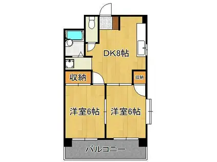 シャトレ大浦Ⅲ(2DK/3階)の間取り写真