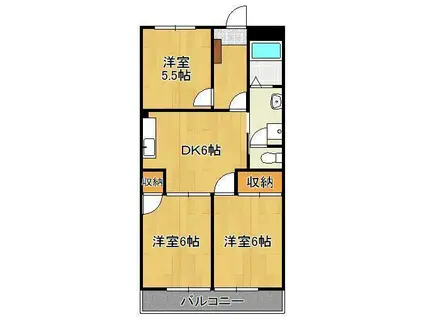 ライフ・モア本城A棟(3DK/3階)の間取り写真