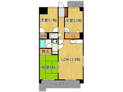 サンローゼ本城東(3LDK/1階)の間取り写真