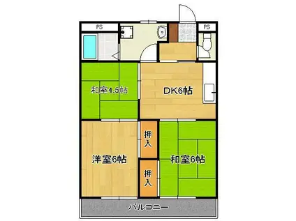 パルネット岩崎(3DK/2階)の間取り写真