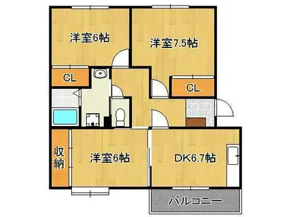 メゾンド本城A(3DK/2階)の間取り写真