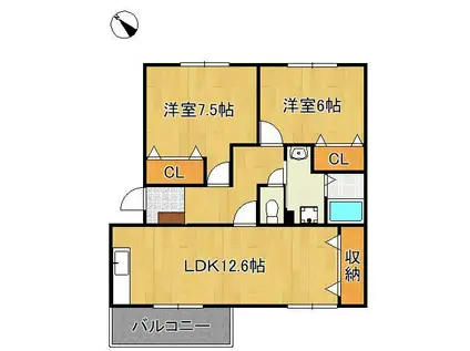 メゾンド本城A(2LDK/3階)の間取り写真