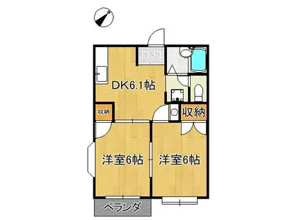 シャルダン1・2棟(2DK/2階)の間取り写真