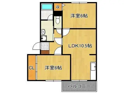 ロジュマン本城(2LDK/3階)の間取り写真
