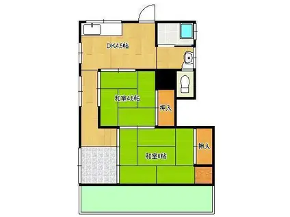 鹿児島本線 折尾駅 徒歩10分 1階建 築66年(2K)の間取り写真