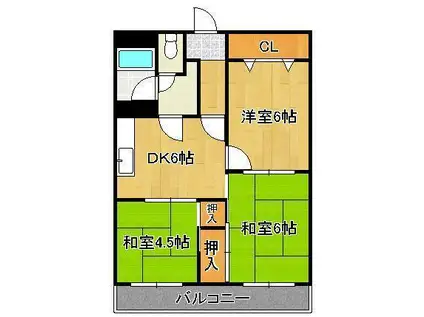 ベルガ本城(3DK/4階)の間取り写真