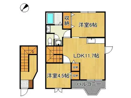 ヴィラフローラ片山(2LDK/2階)の間取り写真