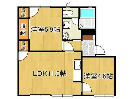 カレッジヒルズB棟(2LDK/1階)の間取り写真