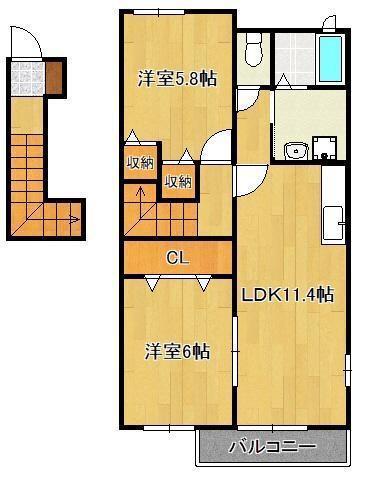 レイクサイド遠賀(2LDK/2階)の間取り写真