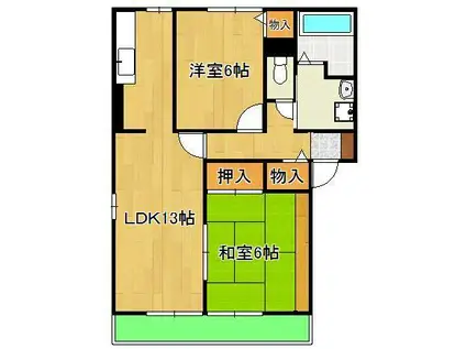 クレール本城(2LDK/1階)の間取り写真