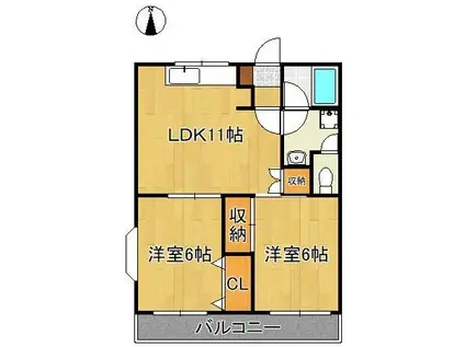ロイヤルシャトー片山(2LDK/2階)の間取り写真