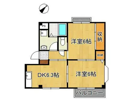 ヴィクトワール本城(2DK/2階)の間取り写真