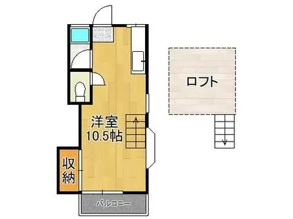マーサハイツⅡ(ワンルーム/2階)の間取り写真