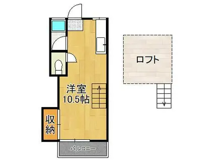 マーサハイツⅡ(ワンルーム/2階)の間取り写真
